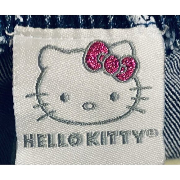 Hello Kitty Jumpsuit Girls 4 Denim Bow Print Short Sleeve Drawstring Waist - Picture 5 of 7